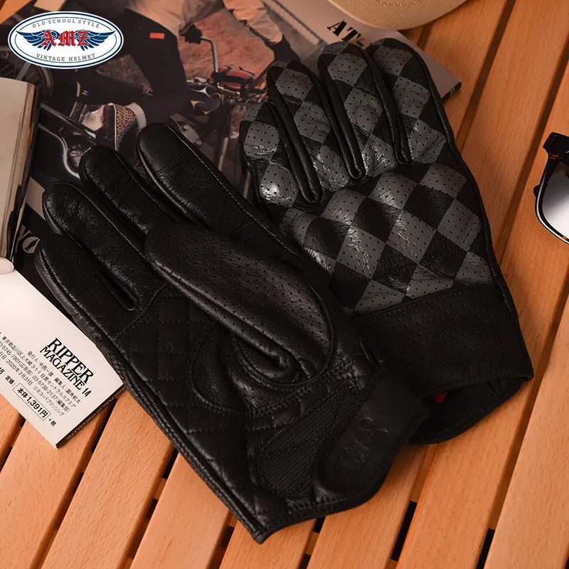 AMZ Cycling Glove Unisex Top Grain Cow Leather Black Gray-2