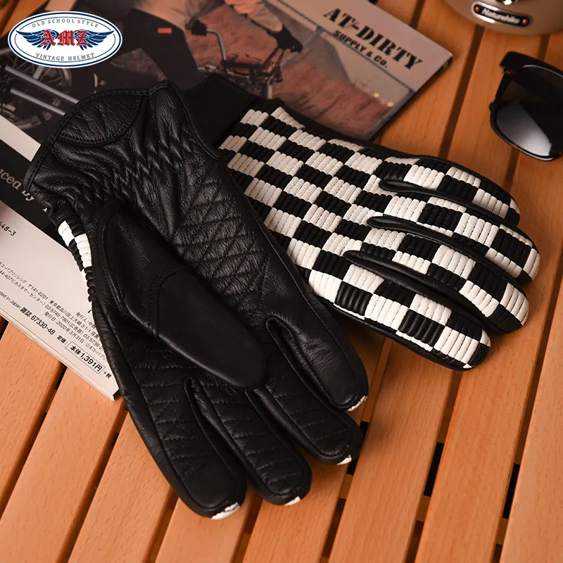 AMZ Riding Equipment Cycling Glove Unisex Top Grain Cow Leather Black White-3