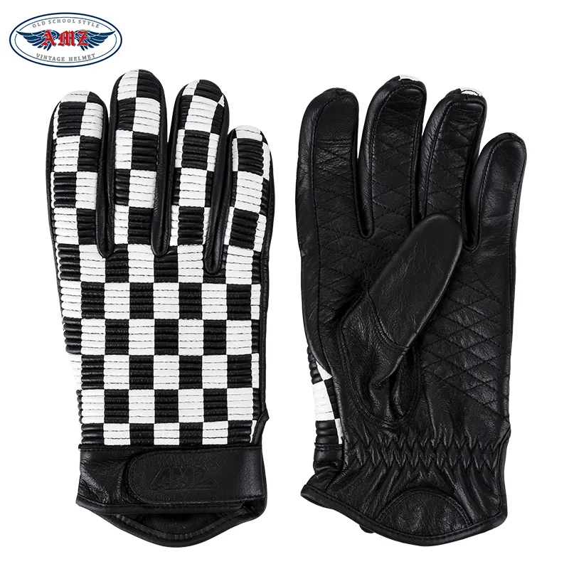 AMZ Riding Equipment Cycling Glove Unisex Top Grain Cow Leather Black White-4