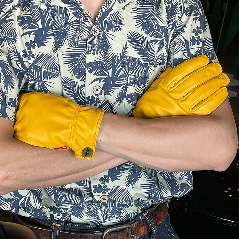 AMZ Riding Equipment Cycling Glove Unisex Sheepskin Vintage Yellow-3