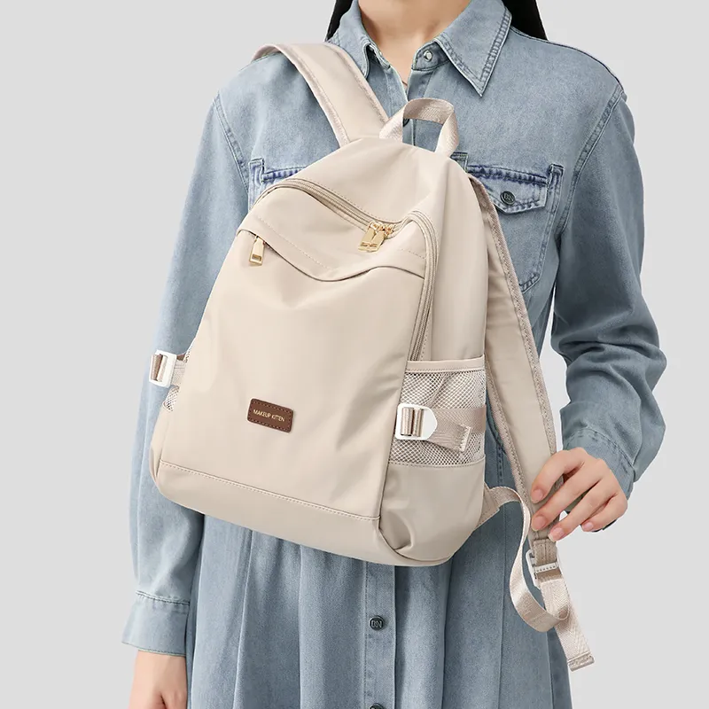MAKEUP KITTEN Nylon Fabric With Synthetic Leather Backpack Regular Unisex Black/Khaki-15