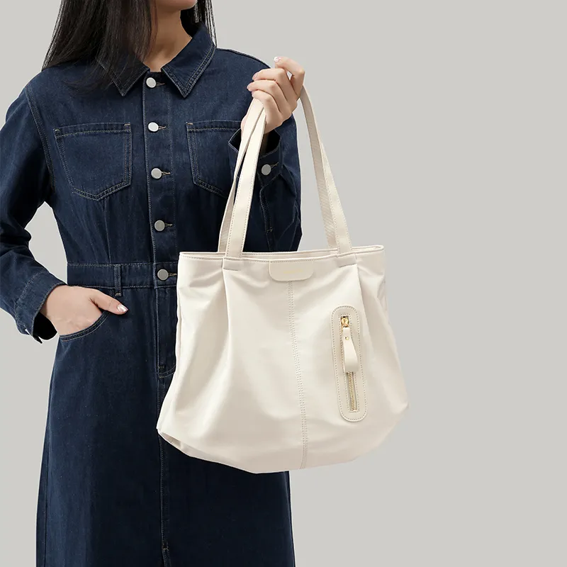 MAKEUP KITTEN Synthetic Leather Tote Bag Shopping Bag Shoulder Bags Large Size Women's Ecru/Black-9