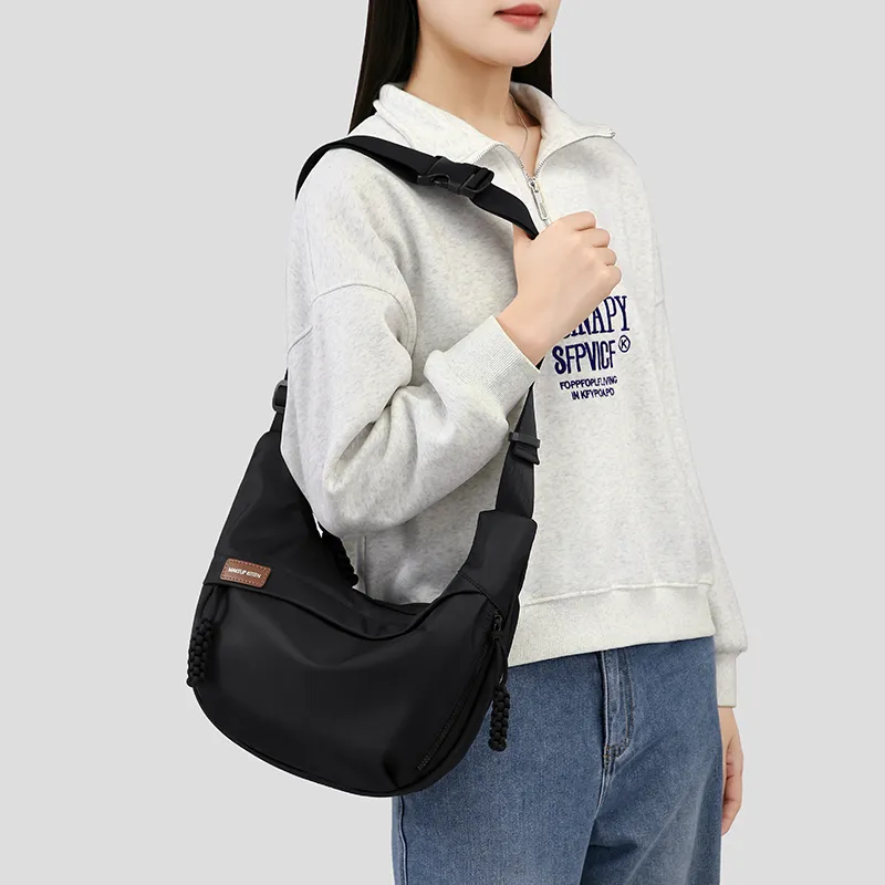 MAKEUP KITTEN Nylon Fabric With Synthetic Leather Crossbody Bag Shoulder Bag Regular Unisex Black/Khaki-3