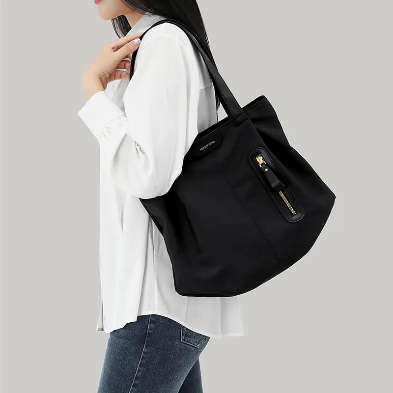 MAKEUP KITTEN Synthetic Leather Tote Bag Shopping Bag Shoulder Bags Large Size Women's Ecru/Black-14