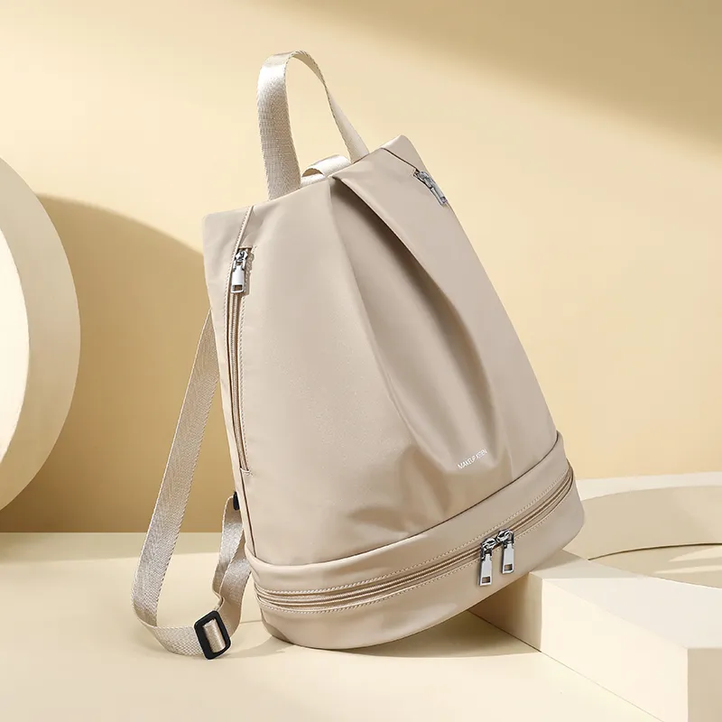 MAKEUP KITTEN Nylon Fabric With Synthetic Leather Backpack Unisex Khaki-5