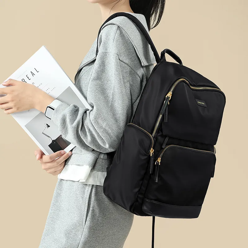 MAKEUP KITTEN Nylon Fabric Synthetic Leather Backpack Large Size Unisex Khaki/Black-9