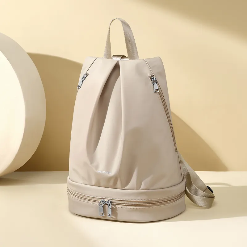 MAKEUP KITTEN Nylon Fabric With Synthetic Leather Backpack Unisex Khaki-4