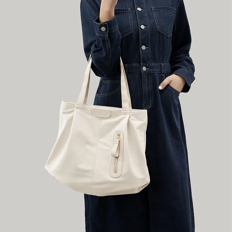 MAKEUP KITTEN Synthetic Leather Tote Bag Shopping Bag Shoulder Bags Large Size Women's Ecru/Black-7