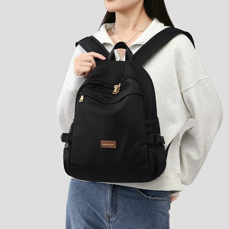 MAKEUP KITTEN Nylon Fabric With Synthetic Leather Backpack Regular Unisex Black/Khaki-4
