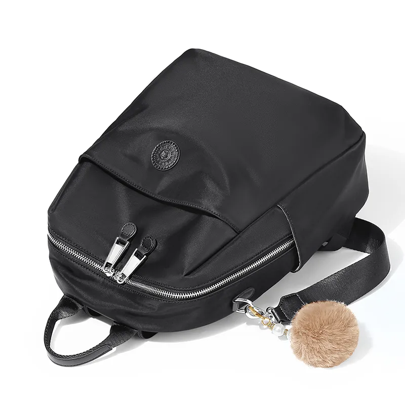 MAKEUP KITTEN Nylon Fabric One Shoulder Portable Backpack Unisex Black/Khaki-18