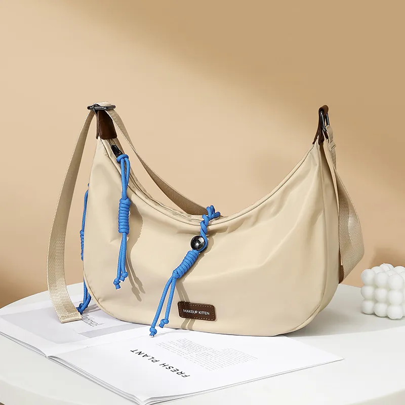 MAKEUP KITTEN Nylon Fabric With Synthetic Leather Shoulder Bag Women's Apricot-2