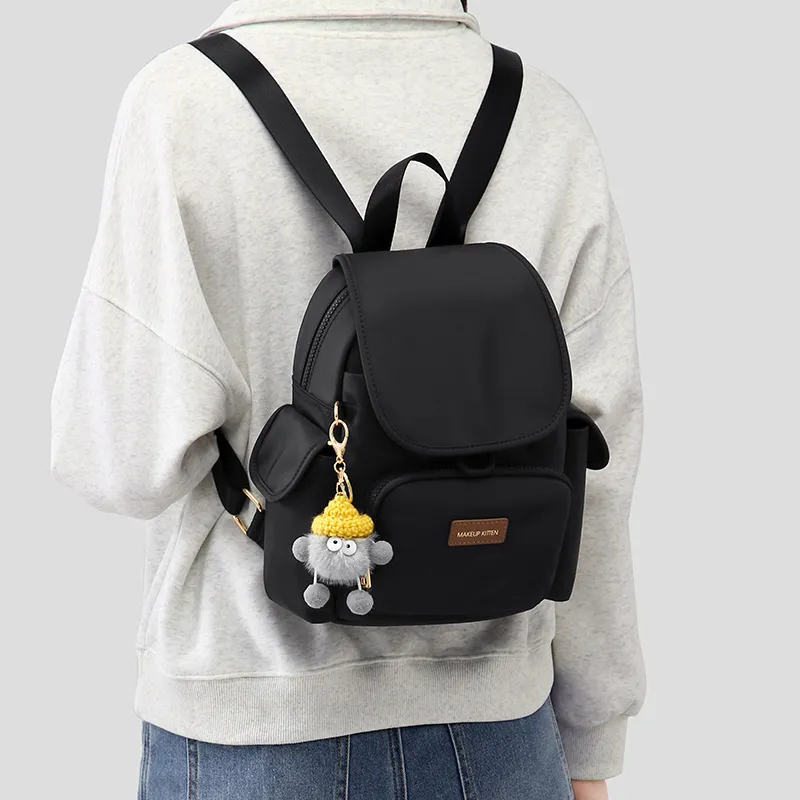 MAKEUP KITTEN Nylon Fabric With Synthetic Leather Backpack Women's Khaki/Black-10