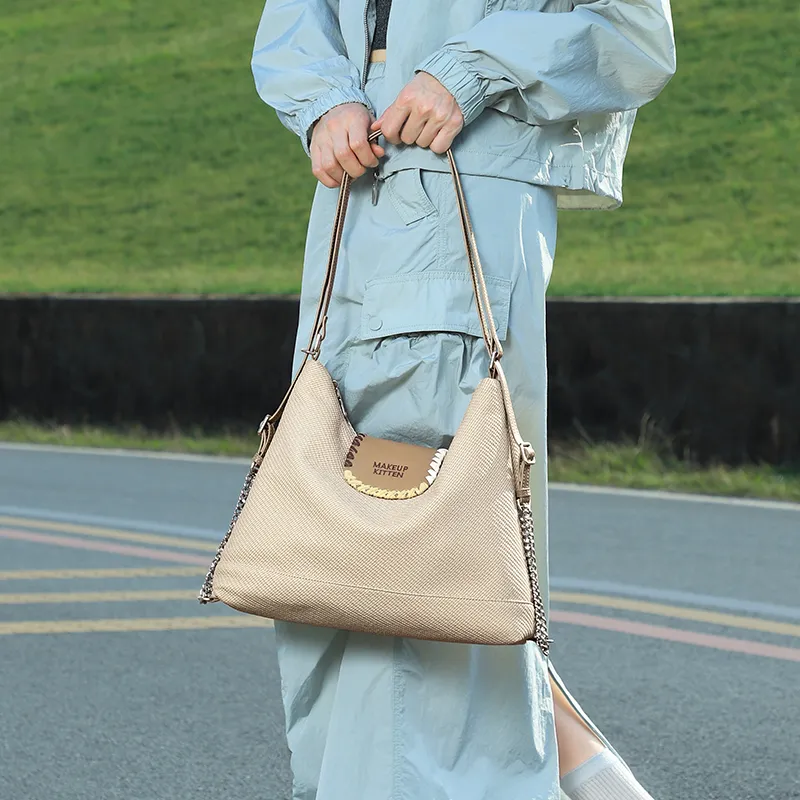 MAKEUP KITTEN PU With Synthetic Leather Tote Underarm Shoulder Bag Women's Khaki-4