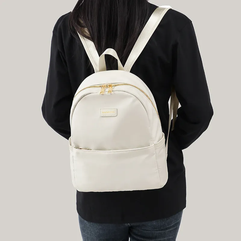 MAKEUP KITTEN Nylon Fabric Backpack Regular Unisex Ecru-6