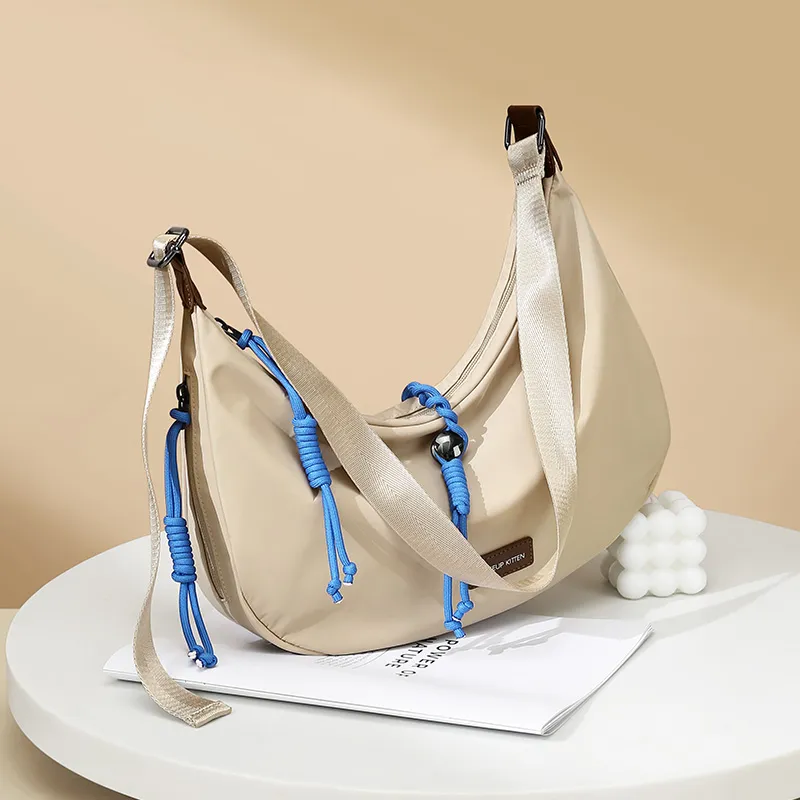 MAKEUP KITTEN Nylon Fabric With Synthetic Leather Shoulder Bag Women's Apricot-3