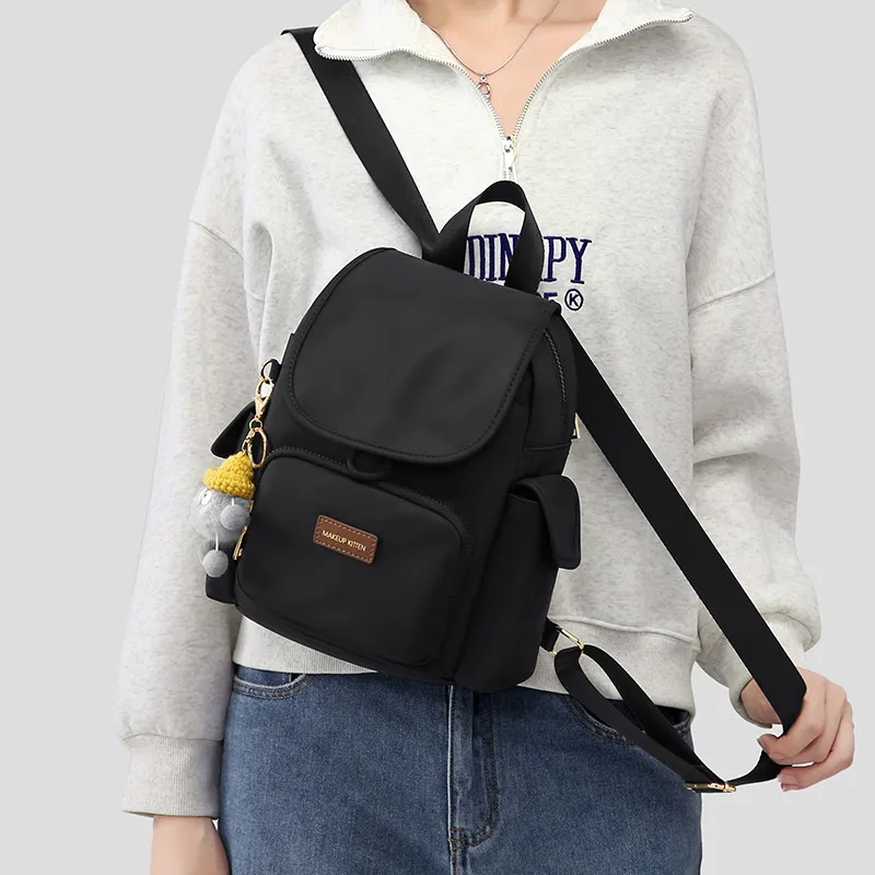 MAKEUP KITTEN Nylon Fabric With Synthetic Leather Backpack Women's Khaki/Black-11