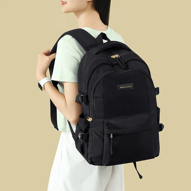 MAKEUP KITTEN Nylon Fabric Backpack Tubas Unisex Ecru, Black-4