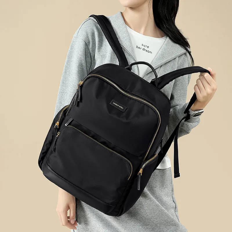 MAKEUP KITTEN Nylon Fabric Synthetic Leather Backpack Large Size Unisex Khaki/Black-10