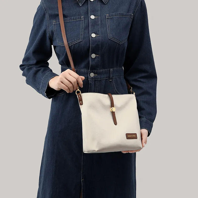 MAKEUP KITTEN Fabric+Synthetic Leather Shoulder Bag Crossbody Bag Regular Women's Ecru-5