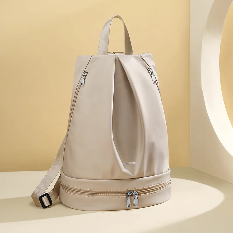 MAKEUP KITTEN Nylon Fabric With Synthetic Leather Backpack Unisex Khaki-6