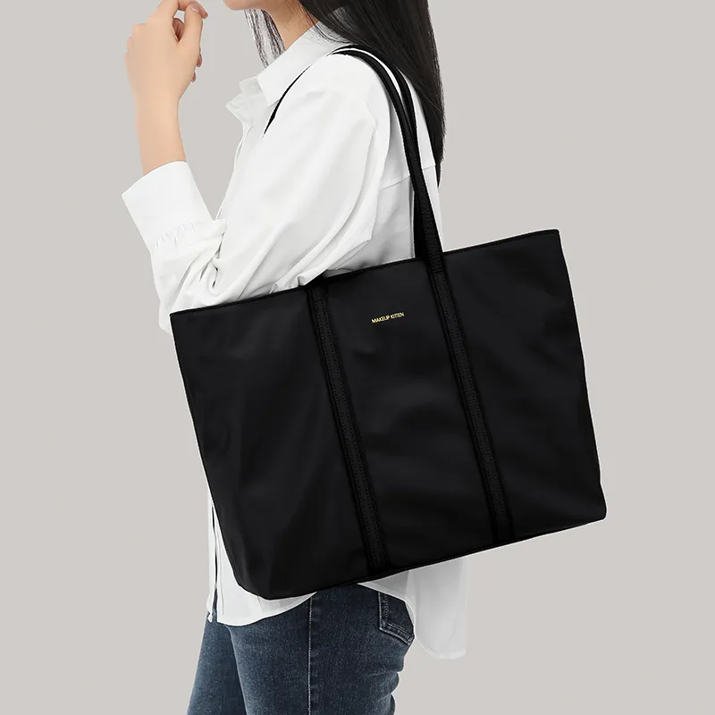 MAKEUP KITTEN Fabric Laptop Bags Handbag Shoulder Bag Large Size Women's Black/Khaki-4