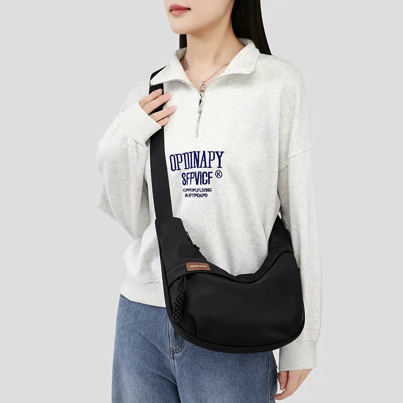 MAKEUP KITTEN Nylon Fabric With Synthetic Leather Crossbody Bag Shoulder Bag Regular Unisex Black/Khaki-4