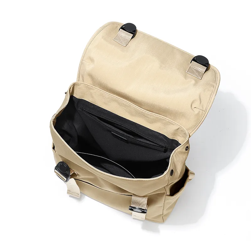 MAKEUP KITTEN Nylon Fabric With Synthetic Leather Backpack Unisex Khaki-3