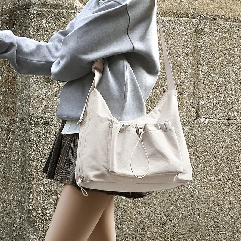 MAKEUP KITTEN Nylon Fabric Shoulder Bag Crossbody Bag Women's Apricot-5