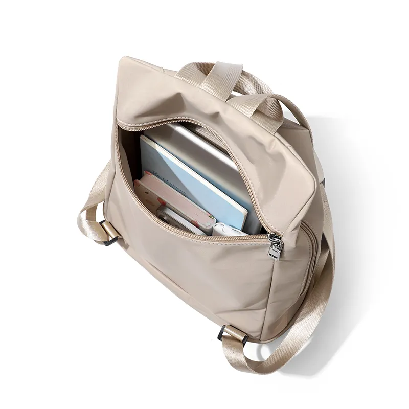 MAKEUP KITTEN Nylon Fabric With Synthetic Leather Backpack Unisex Khaki-2