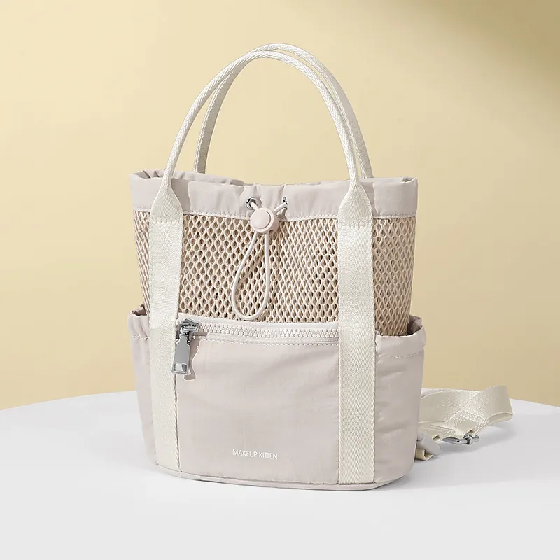 MAKEUP KITTEN Nylon Fabric Synthetic Leather Cute Crossbody Handbag Mini Backpack Women's Khaki-3