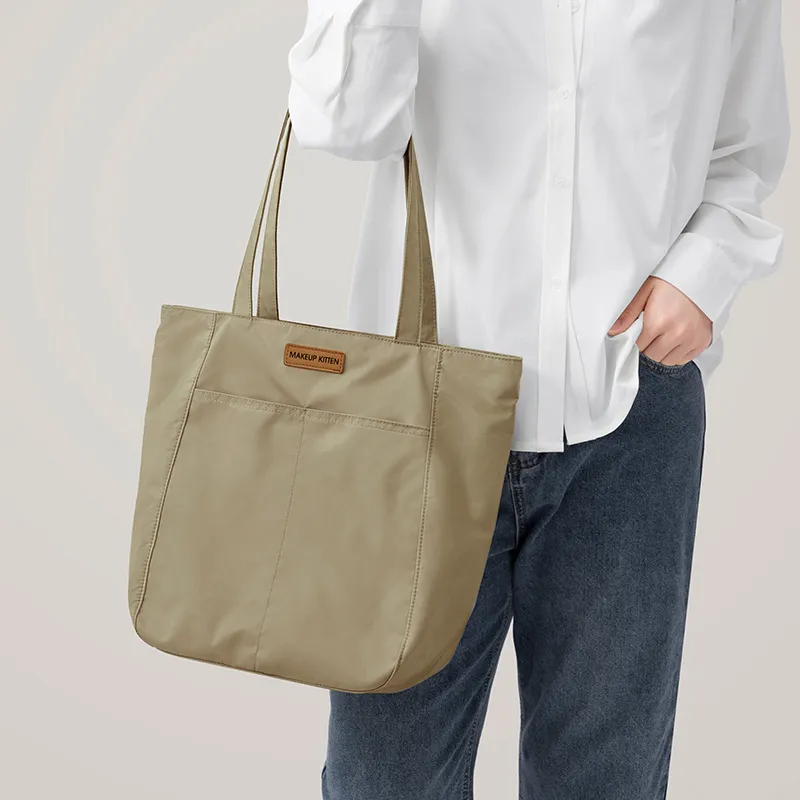 MAKEUP KITTEN Nylon Fabric Shoulder Bag Large Size Women's Light Apricot-7