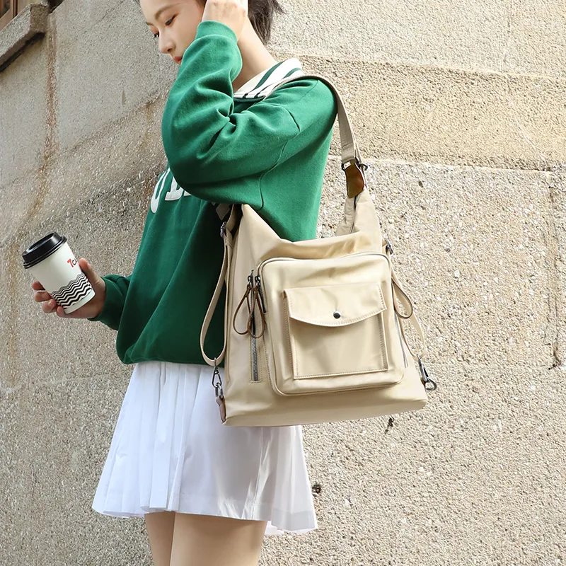 MAKEUP KITTEN Denim Synthetic Leather Shoulder Bag Women's Khaki-5