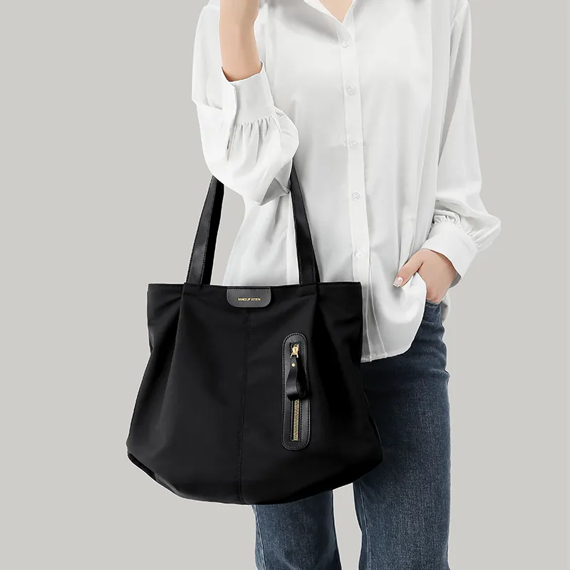 MAKEUP KITTEN Synthetic Leather Tote Bag Shopping Bag Shoulder Bags Large Size Women's Ecru/Black-15