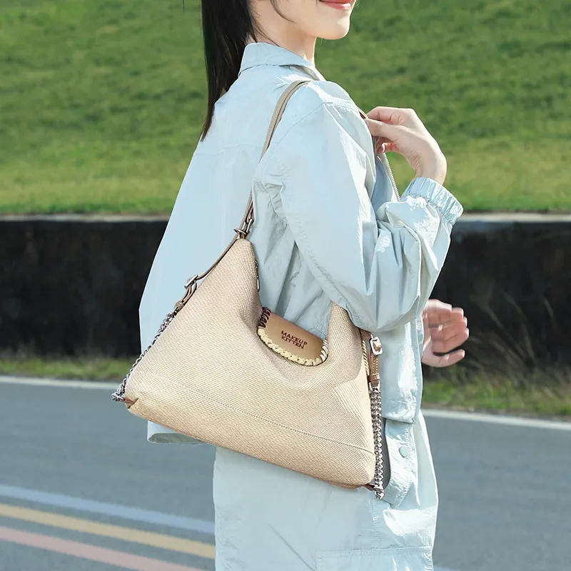 MAKEUP KITTEN PU With Synthetic Leather Tote Underarm Shoulder Bag Women's Khaki-2