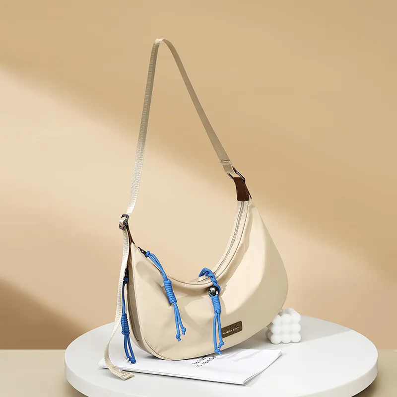 MAKEUP KITTEN Nylon Fabric With Synthetic Leather Shoulder Bag Women's Apricot-5
