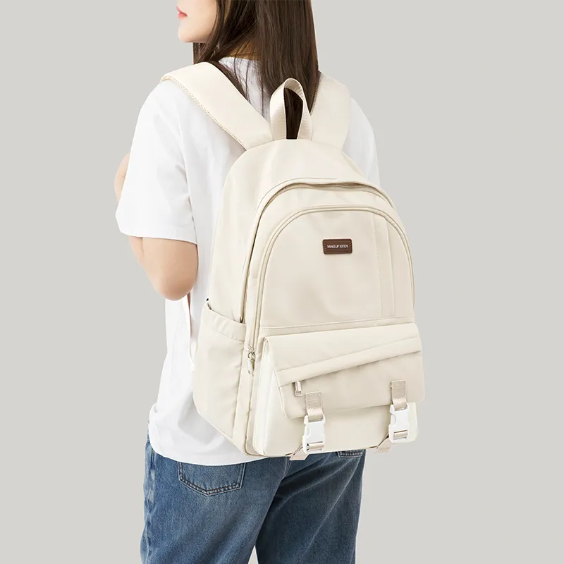 MAKEUP KITTEN Nylon Backpack Large Size Unisex Black/Khaki-15