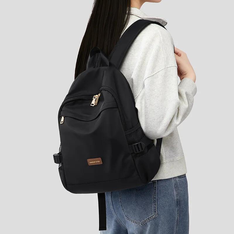 MAKEUP KITTEN Nylon Fabric With Synthetic Leather Backpack Regular Unisex Black/Khaki-5