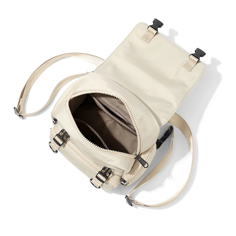MAKEUP KITTEN Nylon Fabric With Synthetic Leather Backpack Unisex Khaki-2