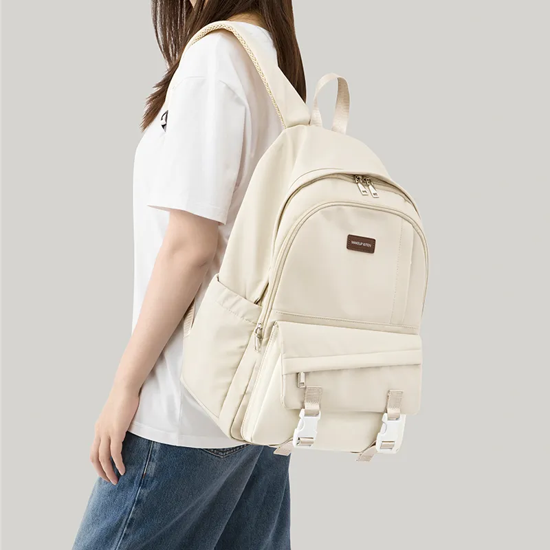 MAKEUP KITTEN Nylon Backpack Large Size Unisex Black/Khaki-13