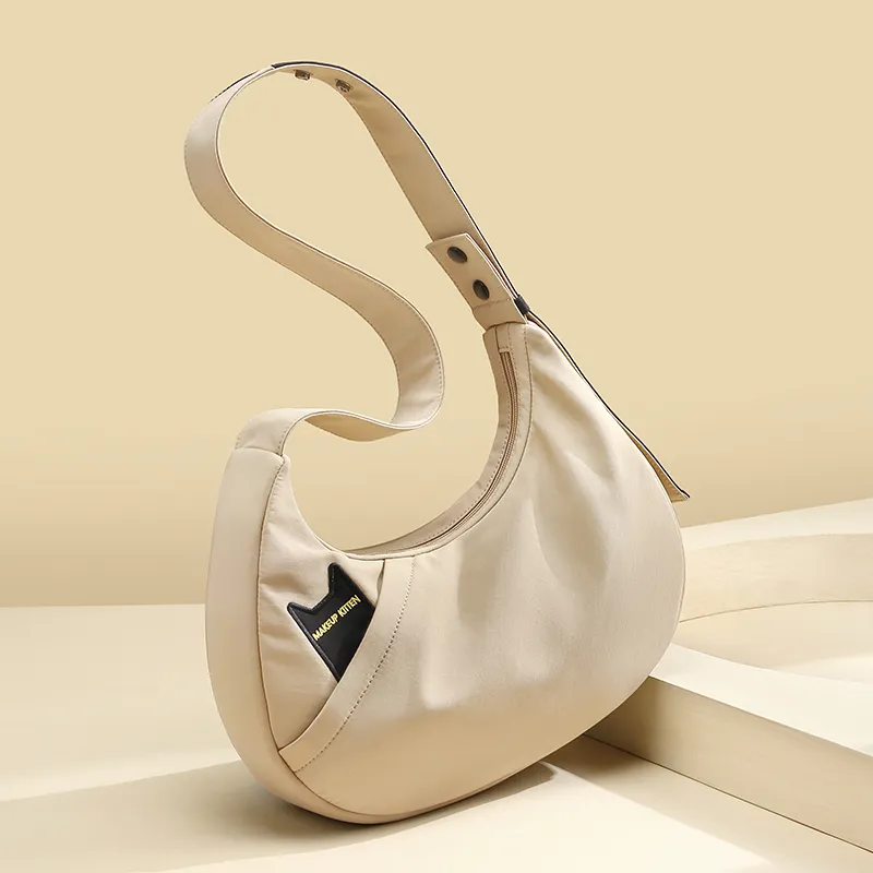 MAKEUP KITTEN Nylon Fabric Shoulder Bag Women's Khaki-4