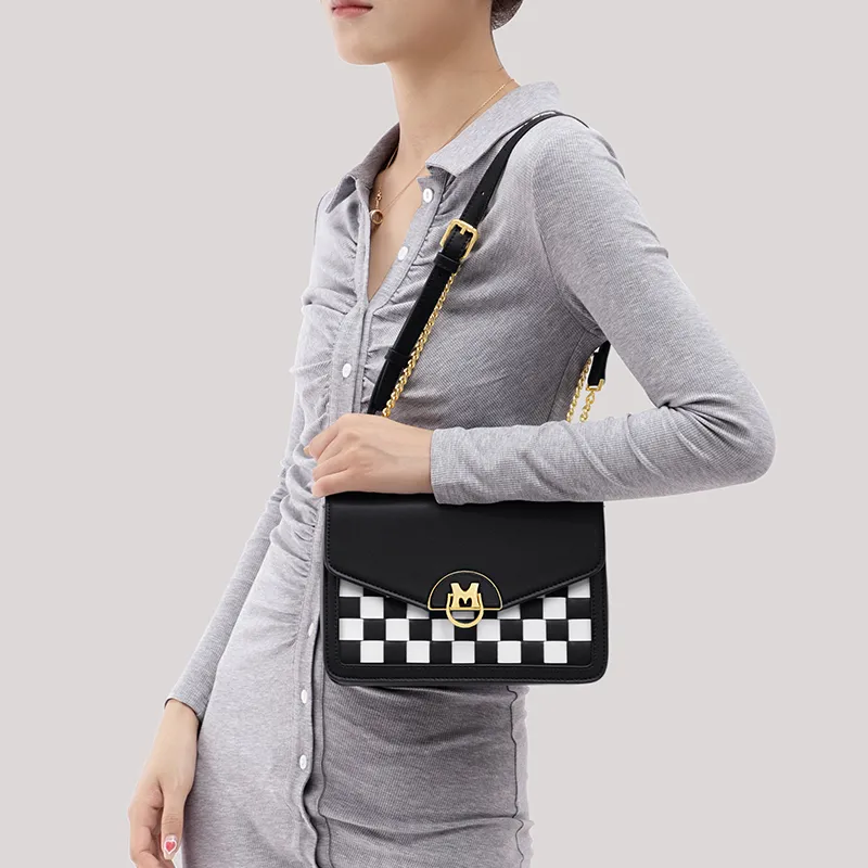 MAKEUP KITTEN With Cow Leather Small Square Bag, Crossbody Bag, Shoulder Bag Women's Black-7