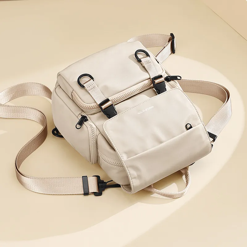 MAKEUP KITTEN Nylon Fabric With Synthetic Leather Backpack Unisex Khaki-6