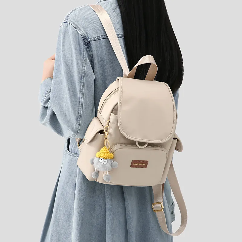 MAKEUP KITTEN Nylon Fabric With Synthetic Leather Backpack Women's Khaki/Black-4