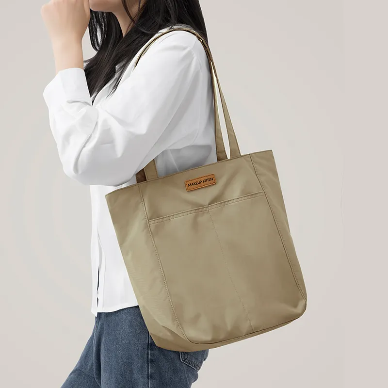 MAKEUP KITTEN Nylon Fabric Shoulder Bag Large Size Women's Light Apricot-8
