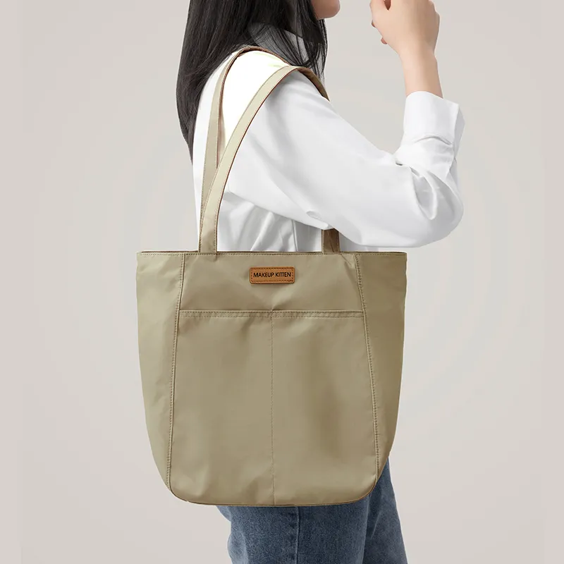 MAKEUP KITTEN Nylon Fabric Shoulder Bag Large Size Women's Light Apricot-6