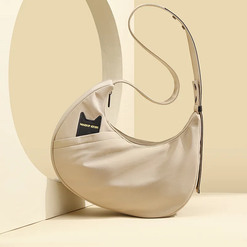 MAKEUP KITTEN Nylon Fabric Shoulder Bag Women's Khaki-5