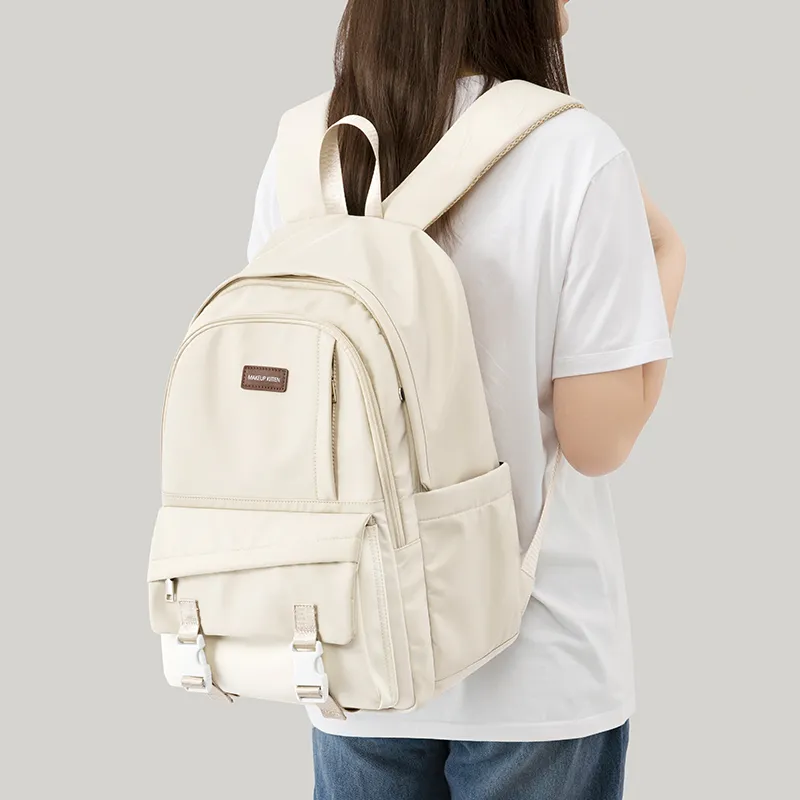 MAKEUP KITTEN Nylon Backpack Large Size Unisex Black/Khaki-14