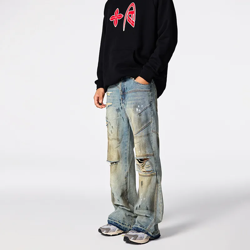 A Chock Jeans Unisex Distressed Washed Blue-4