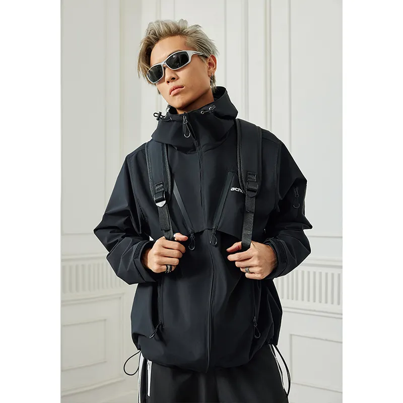 A Chock Waterproof And Windproof Windbreaker Jacket Unisex Black-4