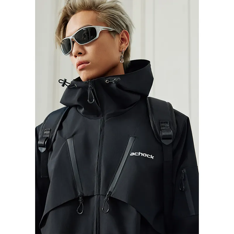 A Chock Waterproof And Windproof Windbreaker Jacket Unisex Black-5
